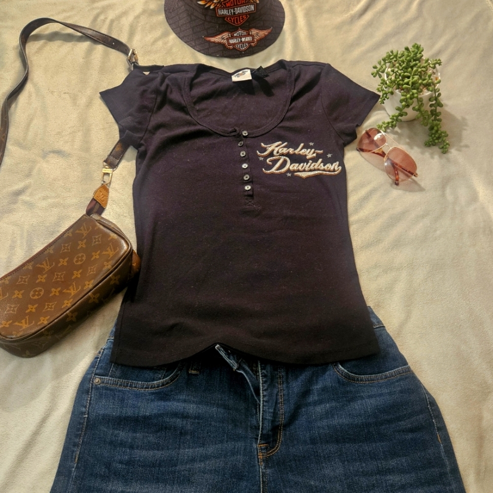 Harley-Davidson Navy Tee with Button Accents